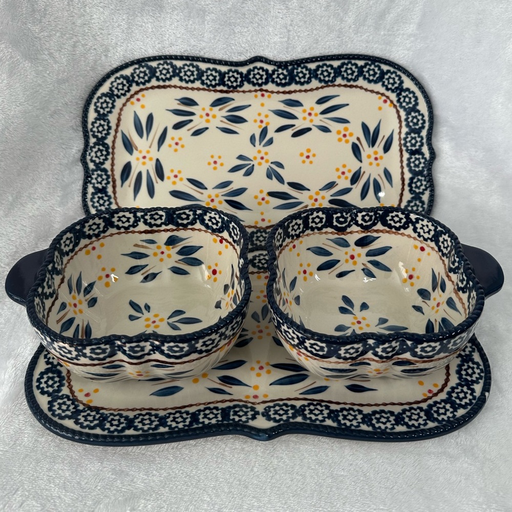 Temp-Tations Blue and Yellow Floral Serveware Set (Set of 2)